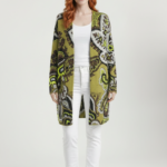 Kadın Renkli Desenli Triko Uzun Hırka