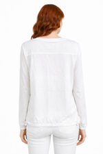 Beyaz Bisiklet Yaka Etek Ucu Stoperli Oversize Sweatshirt - Görsel 2
