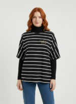 Kadın Siyah Beyaz Çizgili Oversize T-Shirt