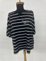 Kadın Siyah Beyaz Çizgili Oversize T-Shirt - Görsel 3