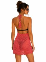 Ajurlu Sırt Dekolteli Transparan Beachwear - Mini Plaj Elbisesi - Görsel 2