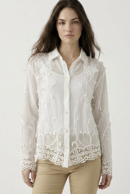 Bohem Pamuklu Şık Dantel İşlemeli Gömlek