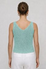 Twist Knot Detaylı Premium Kadın Triko Bluz – V Yaka Örgü Dokulu Şık Crop Tasarım - Görsel 2