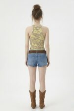 Kadın Fitilli Baskılı Halter Yaka Crop Bluz - Görsel 3