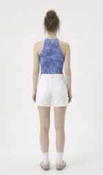 Kadın Fitilli Çizgi Baskılı Halter Yaka Crop Bluz - Görsel 3
