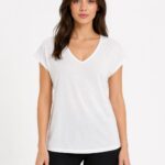 V Yaka Kadın Beyaz Basic T-Shirt
