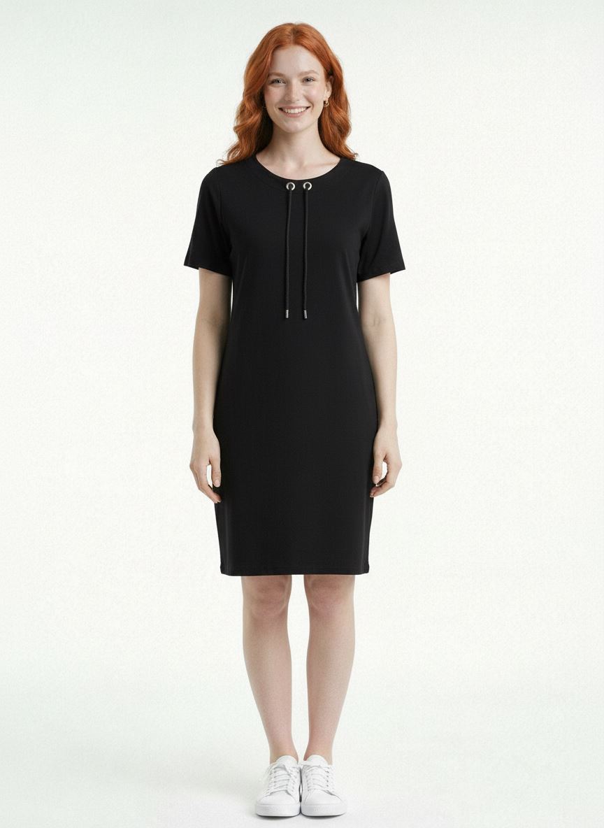 0d0733357b054a4fa1f8c0cf4619a706.jpg Neden Tekstil Kadın Siyah Kısa Kollu Basic T-Shirt Elbise - Görsel 1