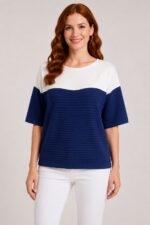 Kadın Triko Kumaş Relaxed Fit Yarım Kollu Bluz