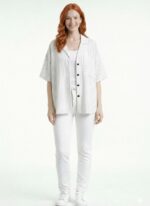 Neden Tekstil Kadın Oversize Çizgili Kısa Kol Gömlek Bluz