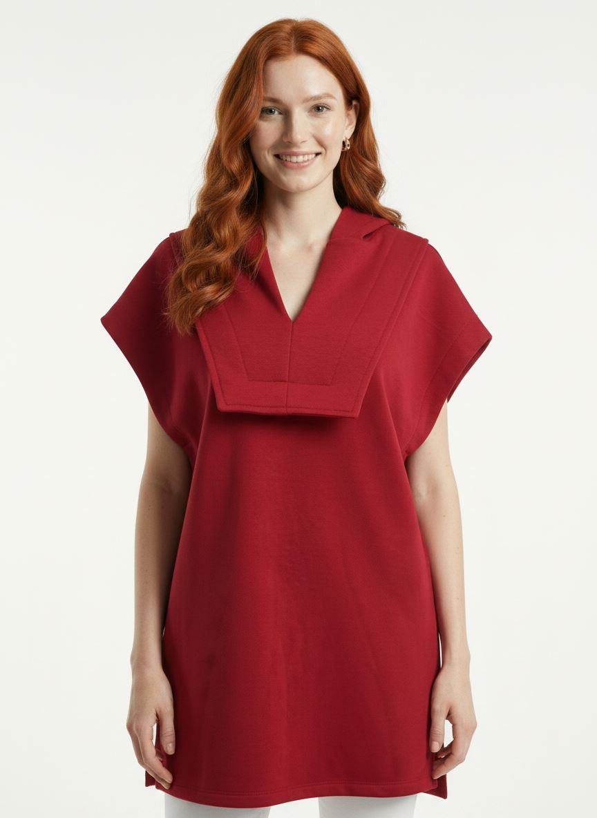 166cb870-d4fd-4af5-b6bf-f139d0b30a04.jpg Kadın Kırmızı Kapüşonlu Oversize Süveter - Görsel 1