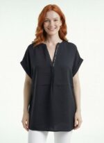Neden Tekstil Kadın Siyah V Yaka Regular Fit Bluz
