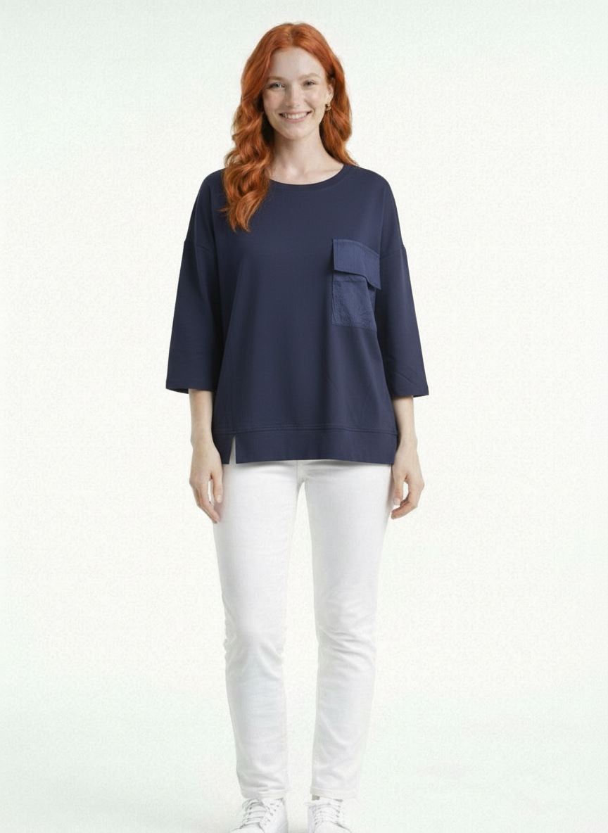 1e8362ea73da49d1a57a8f7b633c0a26.jpg Neden Tekstil Kadın Lacivert Yarım Patlı Regular Kesim Cepli Bluz - Görsel 1