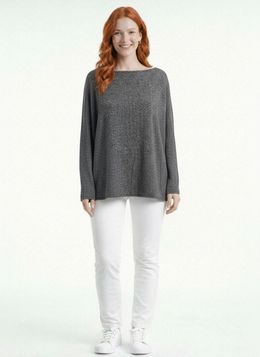 2436eb11-7cf8-4195-9797-18aa98302b31.jpg Neden Tekstil Kadın Oversize Triko Uzun Kollu Gri Bluz - Görsel 1