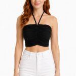 Kadın Siyah Straplez Crop Fit T-Shirt