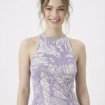 Kadın Fitilli Çizgi Baskılı Halter Yaka Crop Bluz