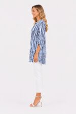 Neden Tekstil Kadın Mavi Beyaz Çizgili Relaxed Tunik Bluz - Görsel 2
