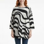 Oversize Siyah Beyaz Desenli Kadın Triko Bluz