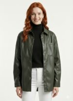 Neden Tekstil Kadın Oversize Suni Deri Haki Ceket