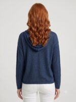 Kadın Kapüşonlu Lacivert Triko Sweatshirt - Görsel 2