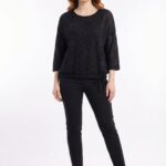 Kadın Oversize Siyah Triko Detaylı Bluz
