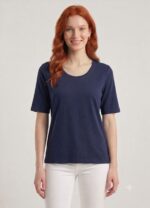 Kadın Lacivert Basic Yuvarlak Yaka Kısa Kollu T-Shirt - Görsel 3