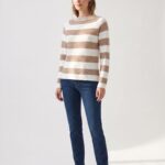 Kadın Çizgili Triko Yuvarlak Yaka Slim Fit Kazak