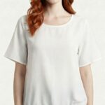 Kadın Rahat Kesim Beyaz Bağcıklı T-Shirt
