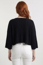 Kadın Siyah Triko Crop Bluz - Görsel 2