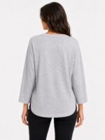 Kadın Gri V Yaka Relaxed Fit Bluz - Görsel 2