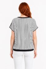 Kadın Çizgili Siyah Beyaz Regular Fit Kısa Kollu T-Shirt - Görsel 2