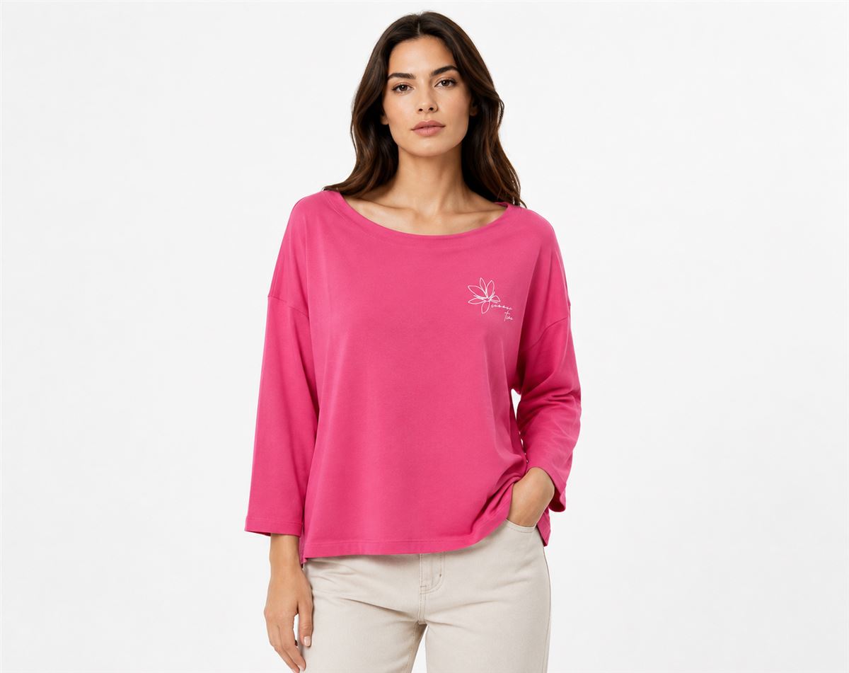 4349052b-8a68-4962-baa4-c86786b09d1e.jpg Kadın Regular Fit Standart Boy Rahat Pamuklu Pembe Bluz - Görsel 1