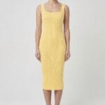 Premium Fit Kare Yaka Fitilli Triko Midi Elbise