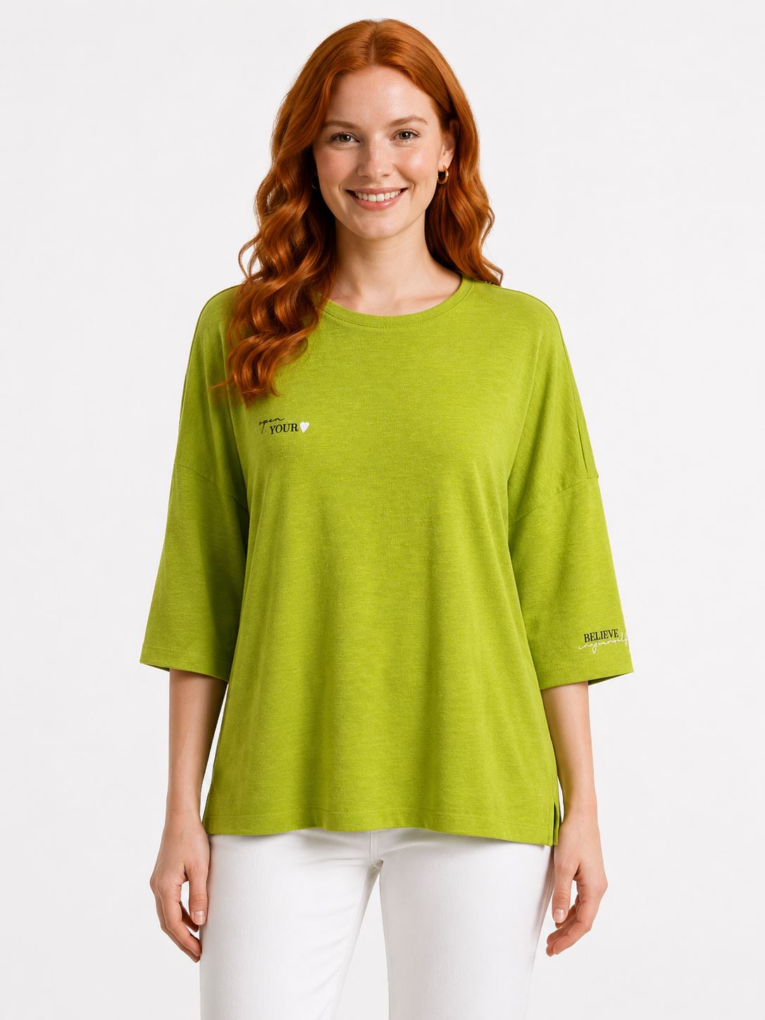 4581bfb9-608a-44bc-99c1-2d8b378640d0.jpg Kadın Rahat Kesim Yeşil Oversize Basic Bluz - Görsel 1