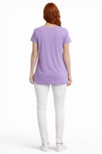 Kadın Lila Renk Rahat Kesim Kısa Kollu T-Shirt - Görsel 2