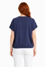 Kadın Lacivert Basic Yuvarlak Yaka Bağcıklı Pamuklu T-Shirt - Görsel 2