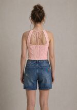 Kadın Triko Örme Halter Yaka Crop Bluz - Görsel 2