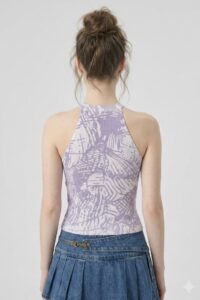 Kadın Fitilli Çizgi Baskılı Halter Yaka Crop Bluz - Görsel 3