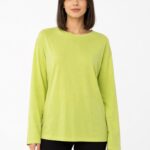Kadın Oversize Basic Yeşil Uzun Kollu Bluz