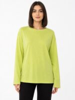 Kadın Oversize Basic Yeşil Uzun Kollu Bluz