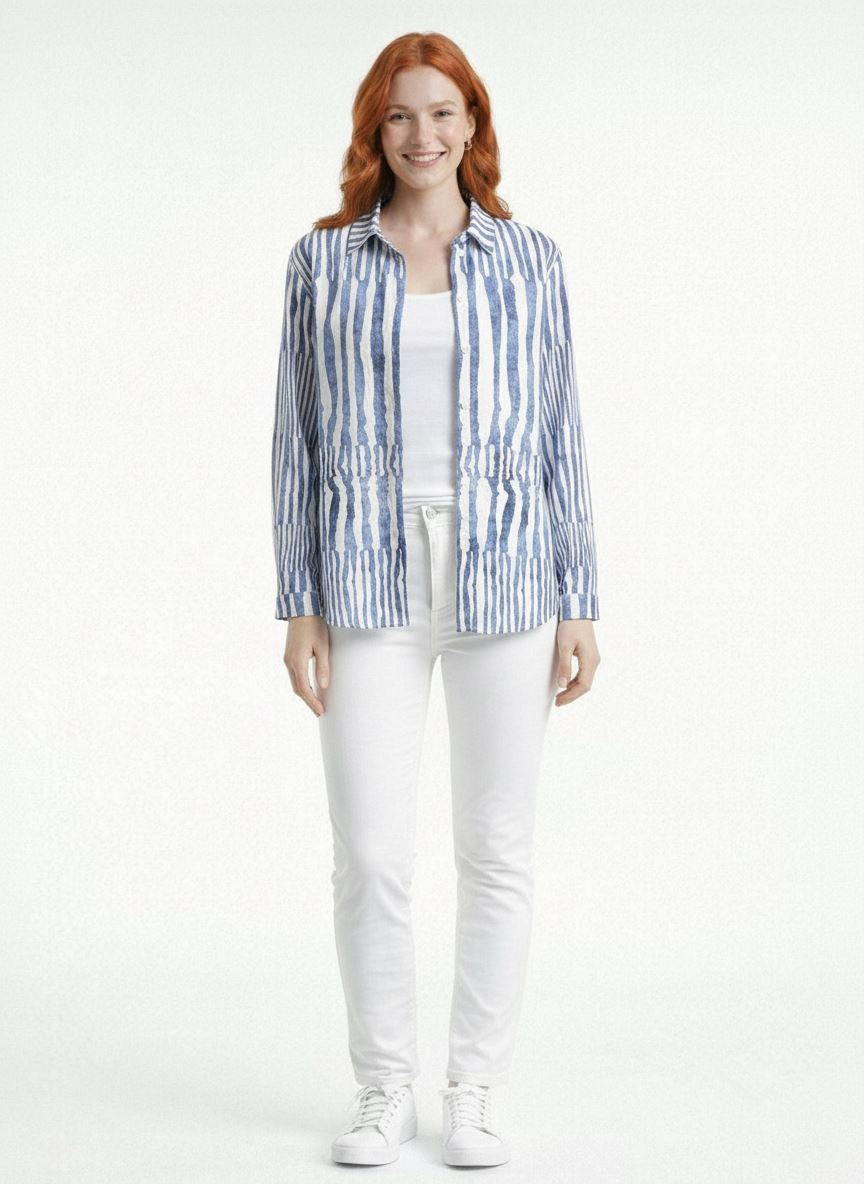 67bff34d4c314809813e405ea4d872bb.jpg Neden Tekstil Kadın Çizgili Uzun Kollu Slim Fit Gömlek - Görsel 1