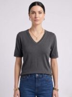 Kadın V Yaka Kısa Kollu Basic T-Shirt