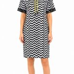 Neden Tekstil Kadın Siyah Beyaz Zigzag Desenli T-Shirt Elbise