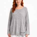 Kadın Gri Relaxed Fit Triko Detaylı Sweatshirt
