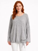 Kadın Gri Relaxed Fit Triko Detaylı Sweatshirt