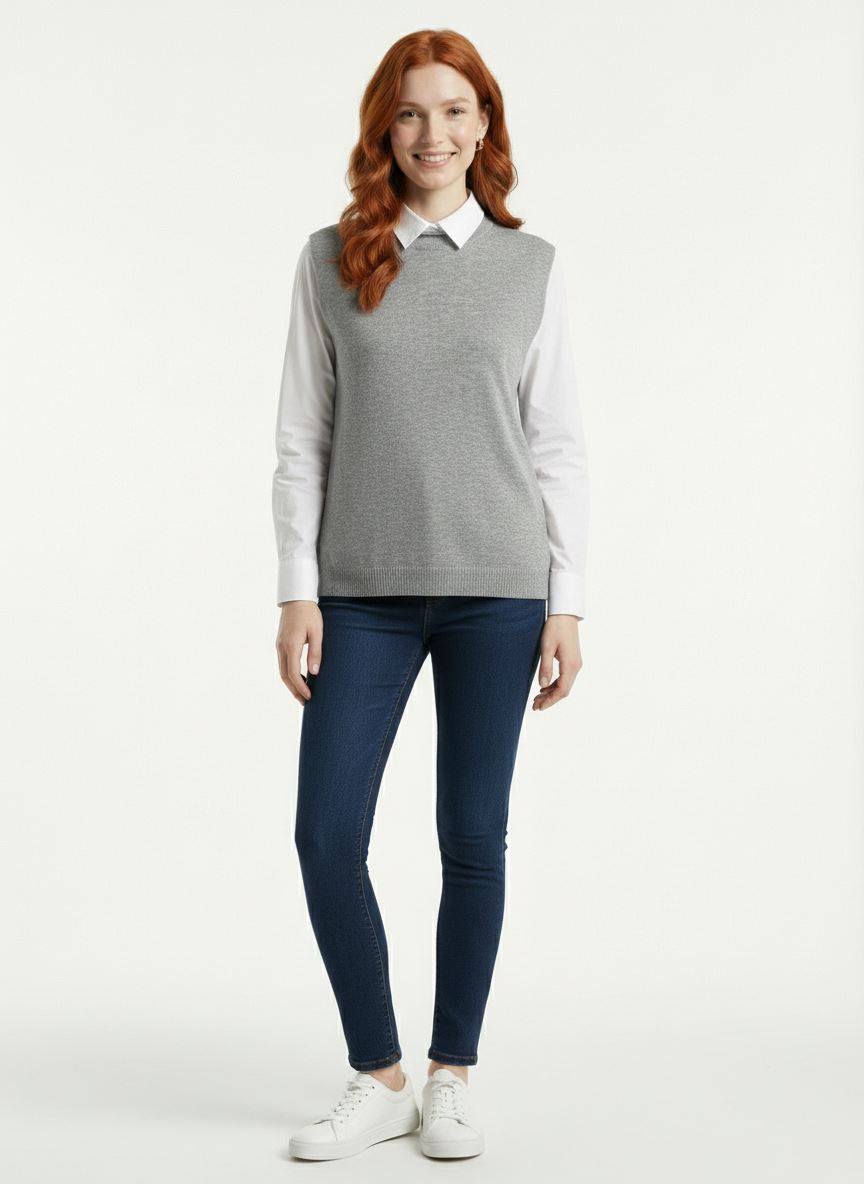 76bb3b5c-17b0-42fd-80f8-b90d01d1c749.jpg Neden Tekstil Kadın Gri Basic Fit Triko Süveter - Görsel 1