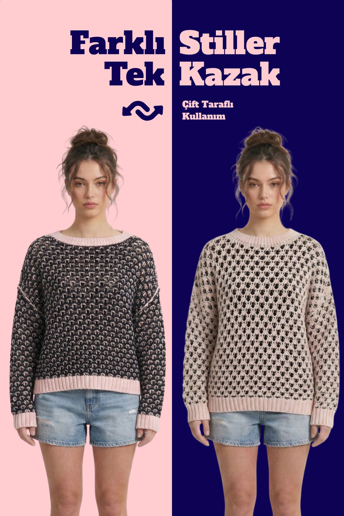 79985f32570443bbb5bdcb4bd54dc216.jpg Neden Tekstil Çift Taraflı Triko Kazak Özel Tasarım İki Yönlü Kullanımlı File Dokulu Kazak - Görsel 1