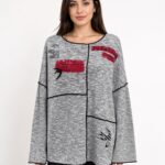 Kadın Oversize Yuvarlak Yaka Gri Bluz