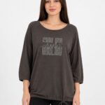 Kadın Rahat Kesim Baskılı Reglan Kol Bluz