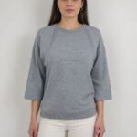 Kadın Gri Triko Regular Fit 3/4 Kol Kazak