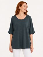 Kadın Oversize Yuvarlak Yaka Basic Bluz